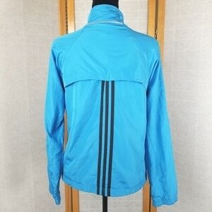 Women's Adidas Track Jacket Windbreaker Three Stripes Blue Black Zip Up Size Med